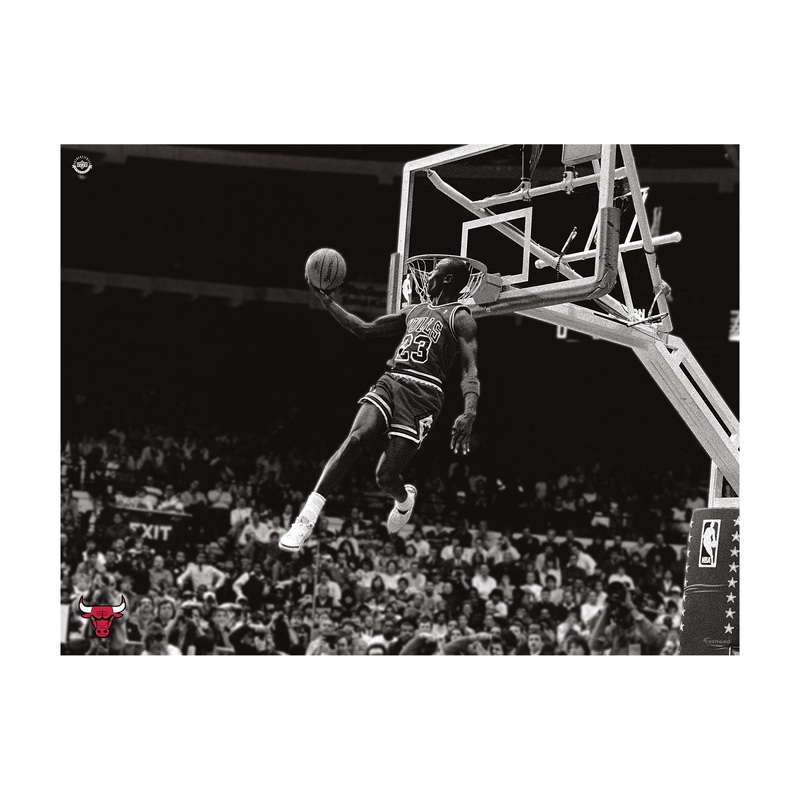 Michael Jordan – Black White Reverse Dunk – Peel & Stick Poster – Official NBA – Chicago Bulls – Reusable Vinyl Wall Decal