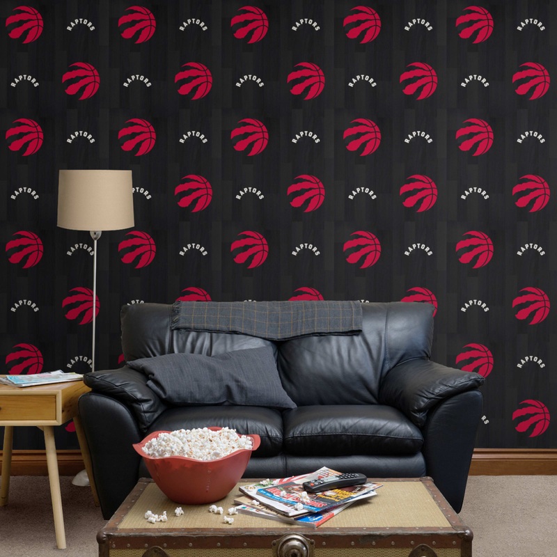 Toronto Raptors (Black) – Hardwood Pattern – Peel & Stick Wallpaper – Official NBA – Reusable Vinyl Wall Decals
