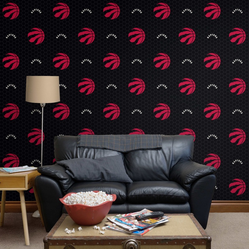 Toronto Raptors (Black) – Logo Pattern – Peel & Stick Wallpaper – Official NBA – Reusable Vinyl Wall Decals