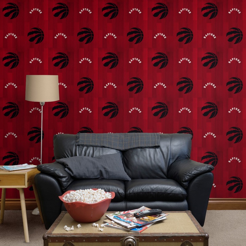 Toronto Raptors (Red) – Hardwood Pattern – Peel & Stick Wallpaper – Official NBA – Reusable Vinyl Wall Decals