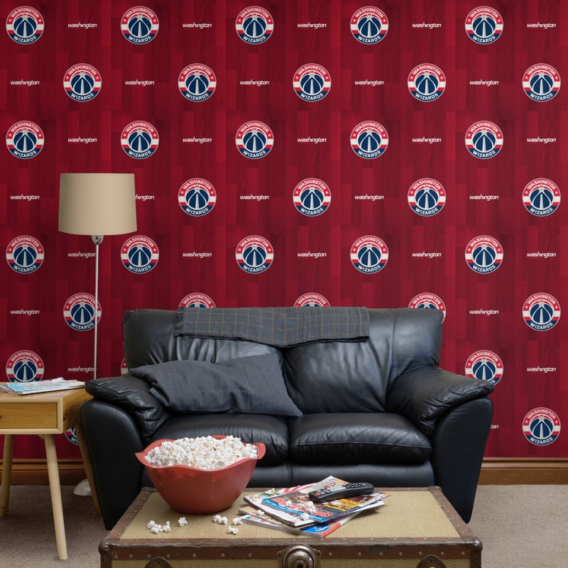Washington Wizards (Red) – Hardwood Pattern – Peel & Stick Wallpaper – Official NBA – Reusable Vinyl Wall Decals
