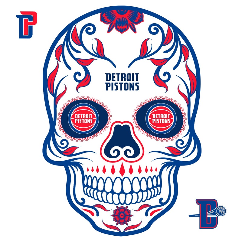 Detroit Pistons – RealBig Sugar Skull Collection – Official NBA – Reusable Vinyl Wall Decals