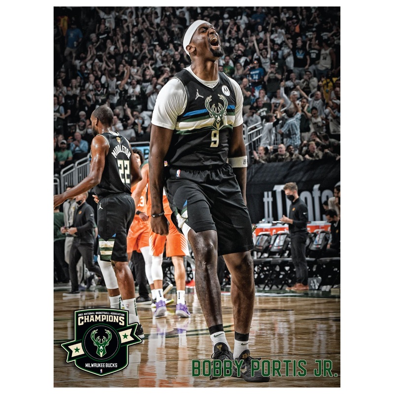 Bobby Portis Jr. – 2021 Finals Celebration – Peel & Stick Poster – Official NBA – Milwaukee Bucks – Reusable Vinyl Wall Decal