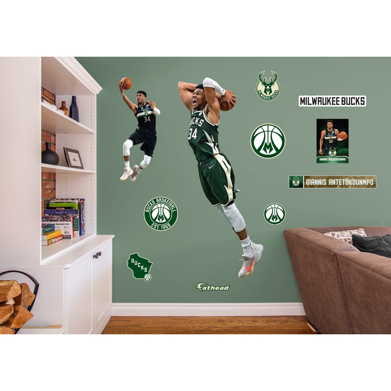 Giannis Antetokounmpo – RealBig Dunking Collection – Official NBA – Milwaukee Bucks – Reusable Vinyl Wall Decals