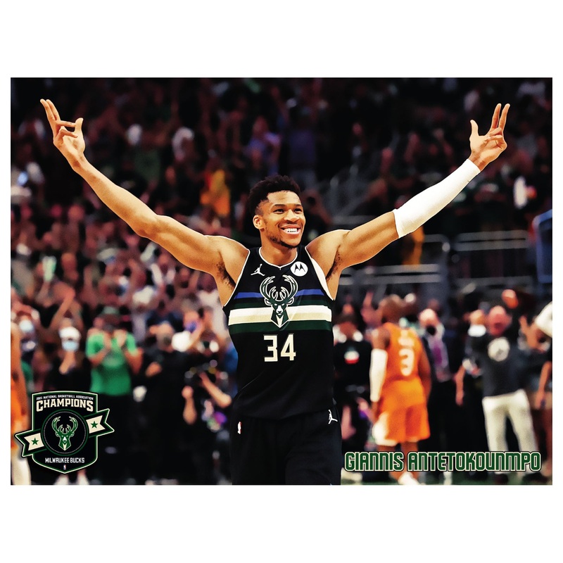 Giannis Antetokounmpo – 2021 Finals Celebration – Peel & Stick Poster – Official NBA – Milwaukee Bucks – Reusable Vinyl Wall Decal