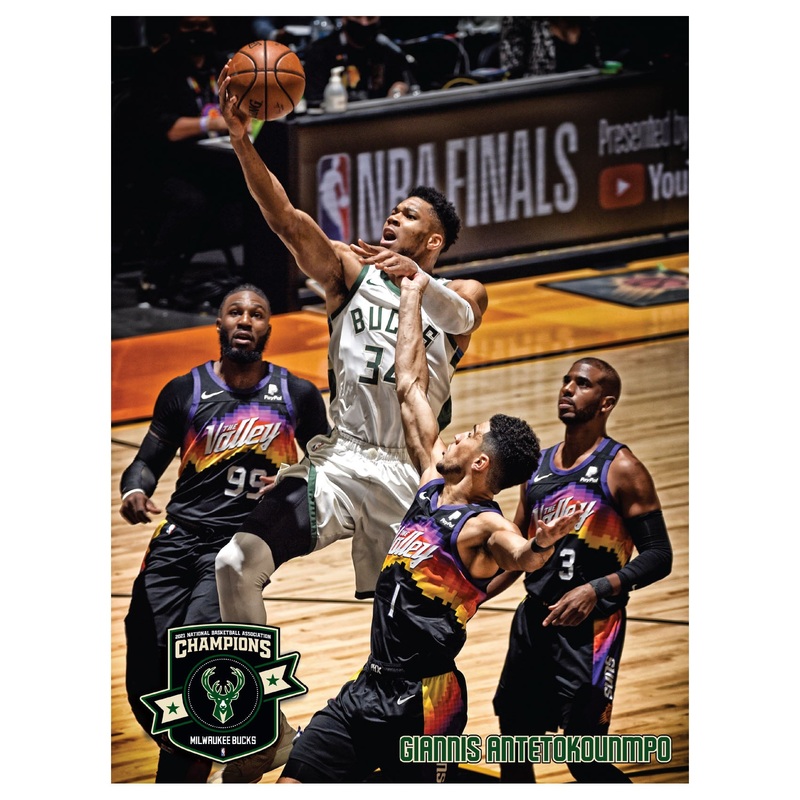 Giannis Antetokounmpo – 2021 Finals Layup – Peel & Stick Poster – Official NBA – Milwaukee Bucks – Reusable Vinyl Wall Decal