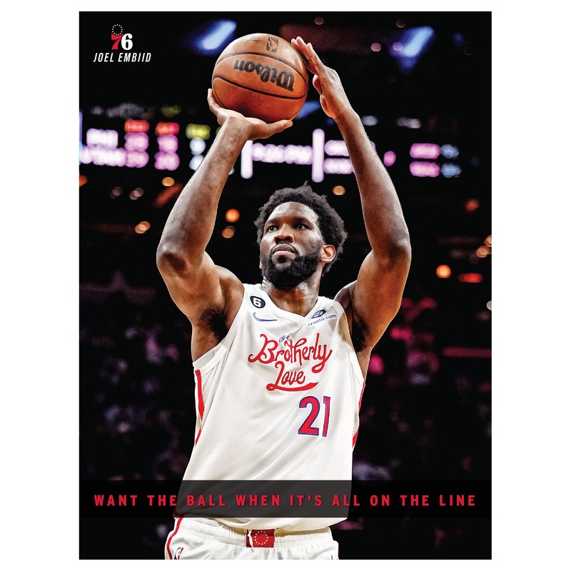 Joel Embiid – Shooting – Motivational – Peel & Stick Poster – Official NBA – Philadelphia 76ers – Reusable Vinyl Wall Decal