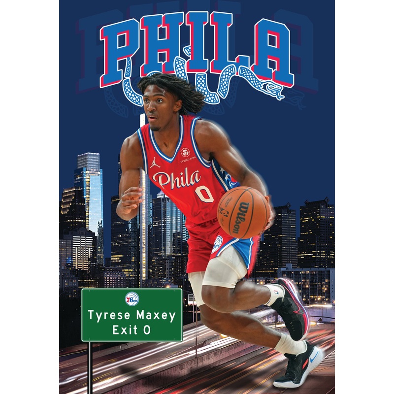 Tyrese Maxey – Artistic – Peel & Stick Poster – Official NBA – Philadelphia 76ers – Reusable Vinyl Wall Decal