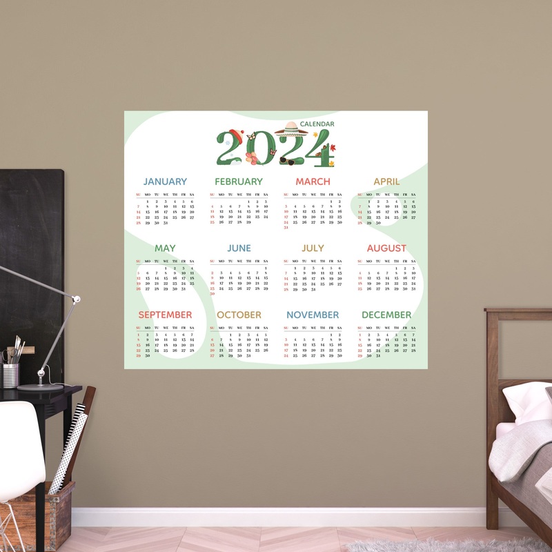 2024 Calendar:  Cactus Dry Erase        –   Removable     Adhesive Decal