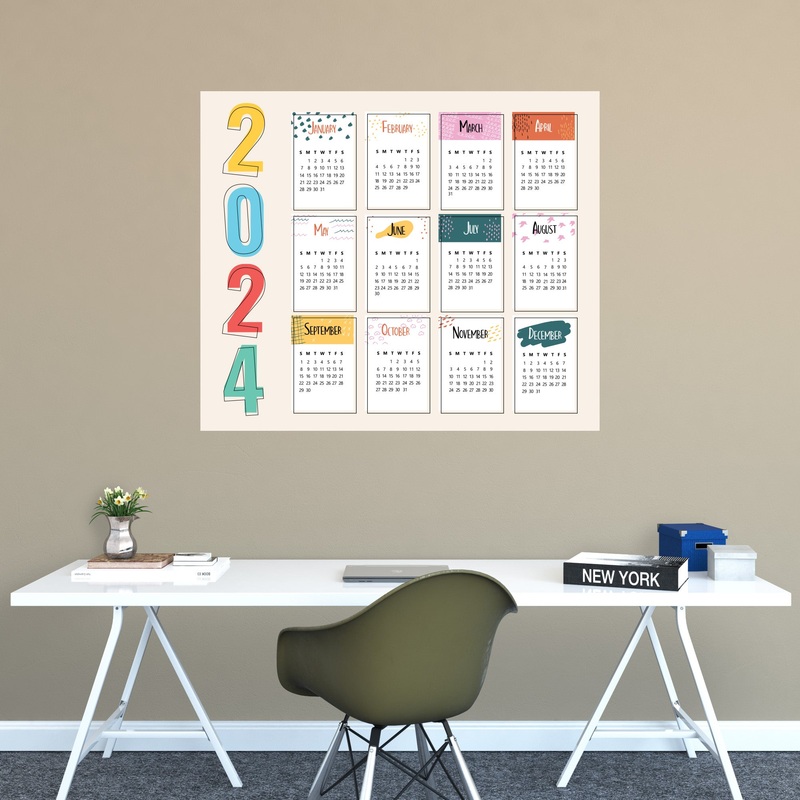 2024 Calendar:  Drawing Dry Erase        –   Removable     Adhesive Decal