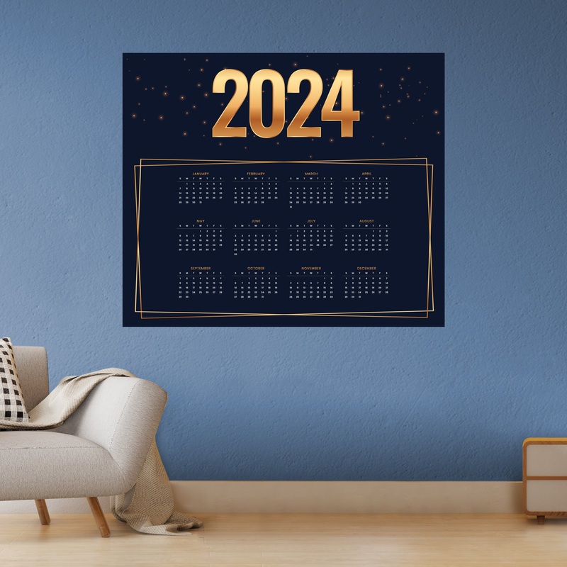 2024 Calendar:  Golden Dry Erase        –   Removable     Adhesive Decal