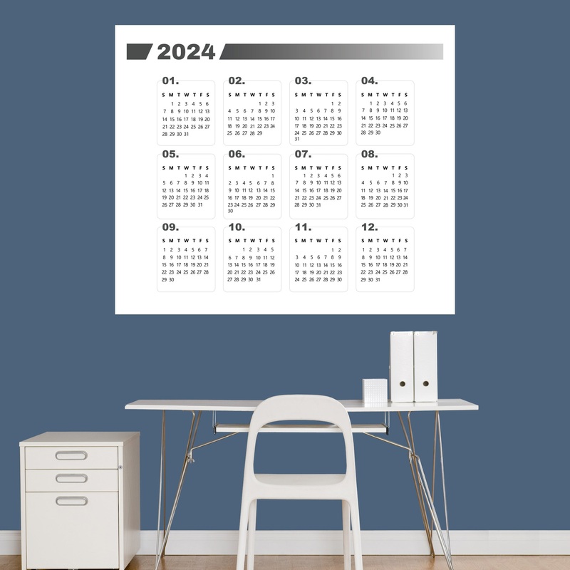 2024 Calendar:  Gray Dry Erase        –   Removable     Adhesive Decal