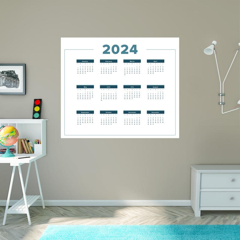 2024 Calendar:  Touch of Blue Dry Erase        –   Removable     Adhesive Decal