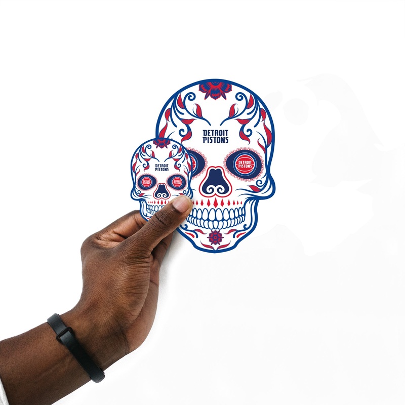 Detroit Pistons – 5 Sugar Skull Logo Minis (Mixed Sizes) – Official NBA – Reusable Vinyl Decals