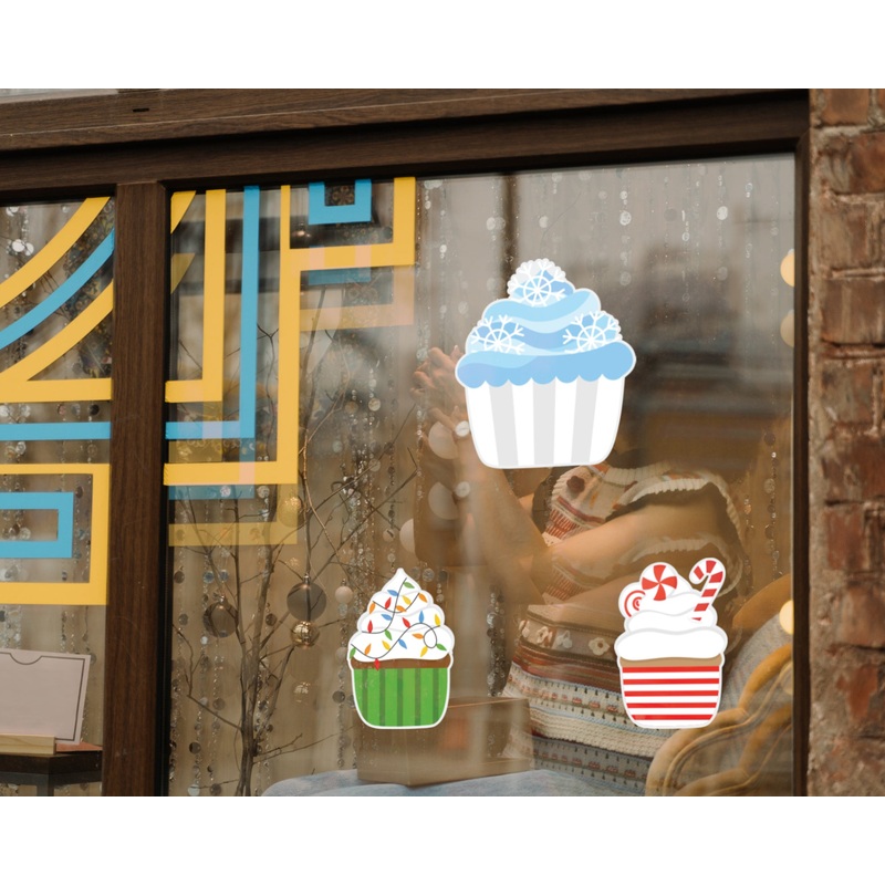 Christmas: Cute Muffins Window Clings – Removable Window Static Decal