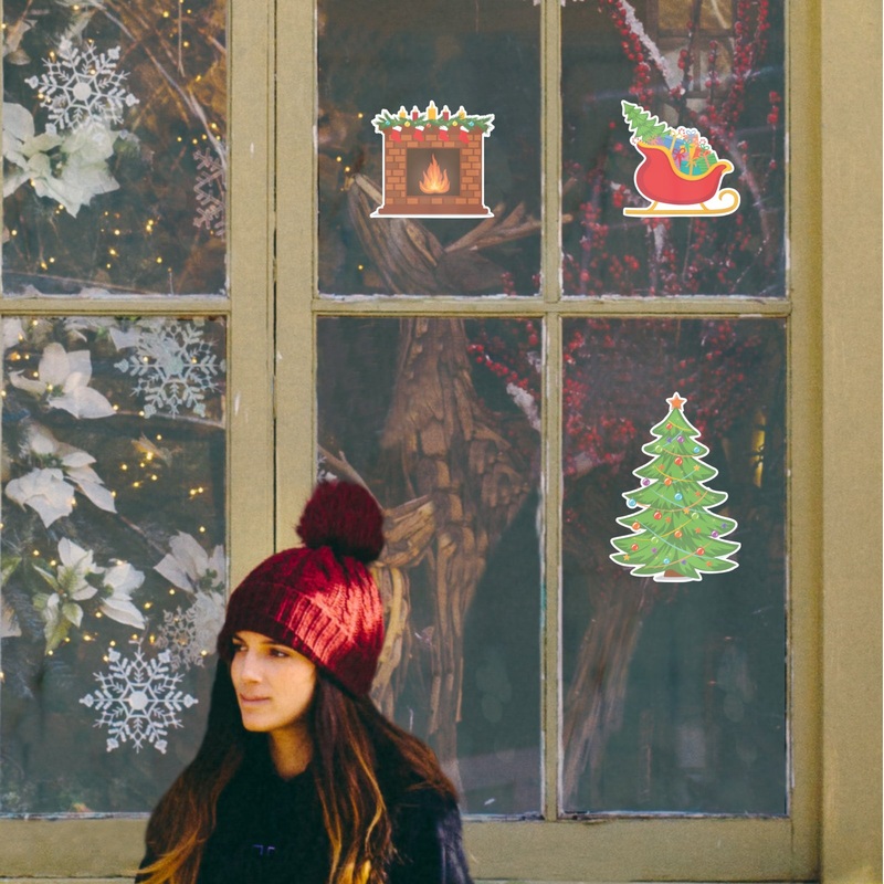 Christmas: Fireplace Window Clings – Removable Window Static Decal