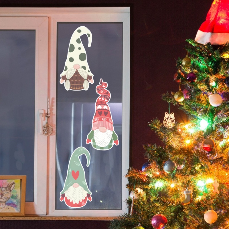 Christmas: Gnomes Window Clings – Removable Window Static Decal