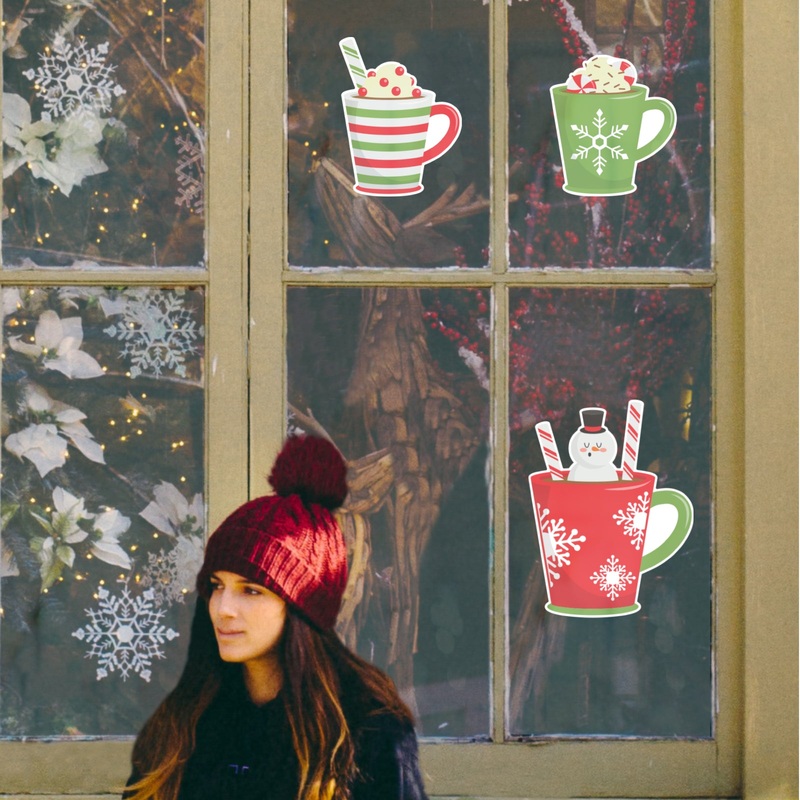 Christmas: Hot Chocolate Window Clings – Removable Window Static Decal