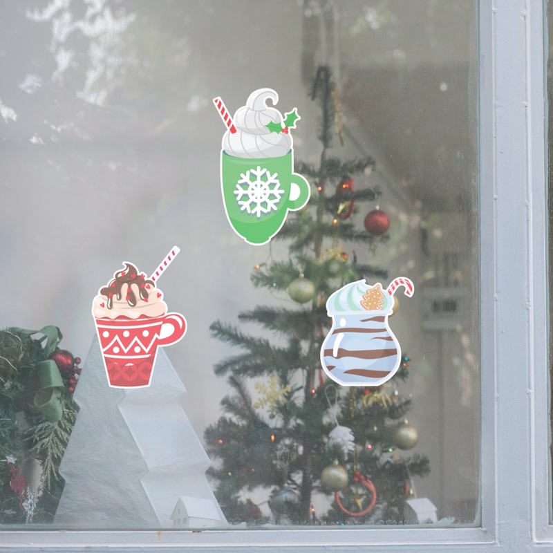 Christmas: Hot Drinks Window Clings – Removable Window Static Decal