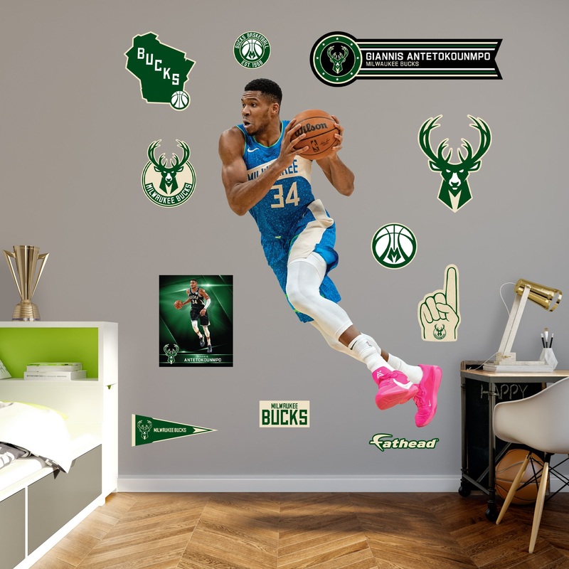Giannis Antetokounmpo City Jersey – RealBig Collection – Official NBA – Milwaukee Bucks – Reusable Vinyl Wall Decals