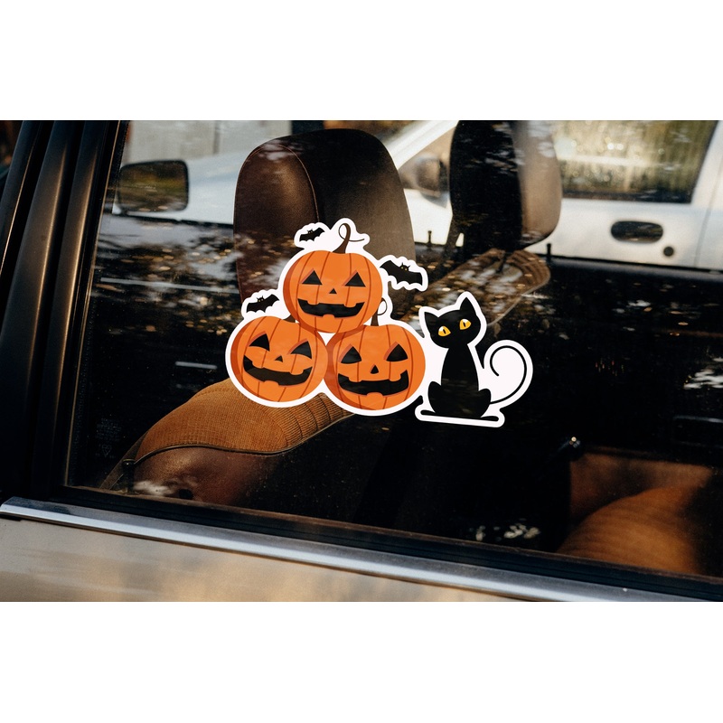 Halloween:  Pumpkins and Balck Cat Window Clings        –   Removable Window   Static Decal