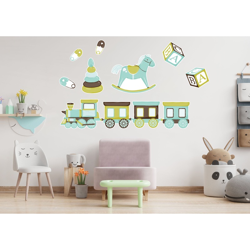 Nursery:  Green And Blue Toys Collection        –   Removable Wall   Adhesive Decal