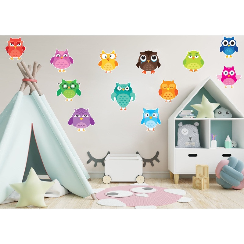Nursery: Owl Colorful Owls Collection        –   Removable Wall   Adhesive Decal
