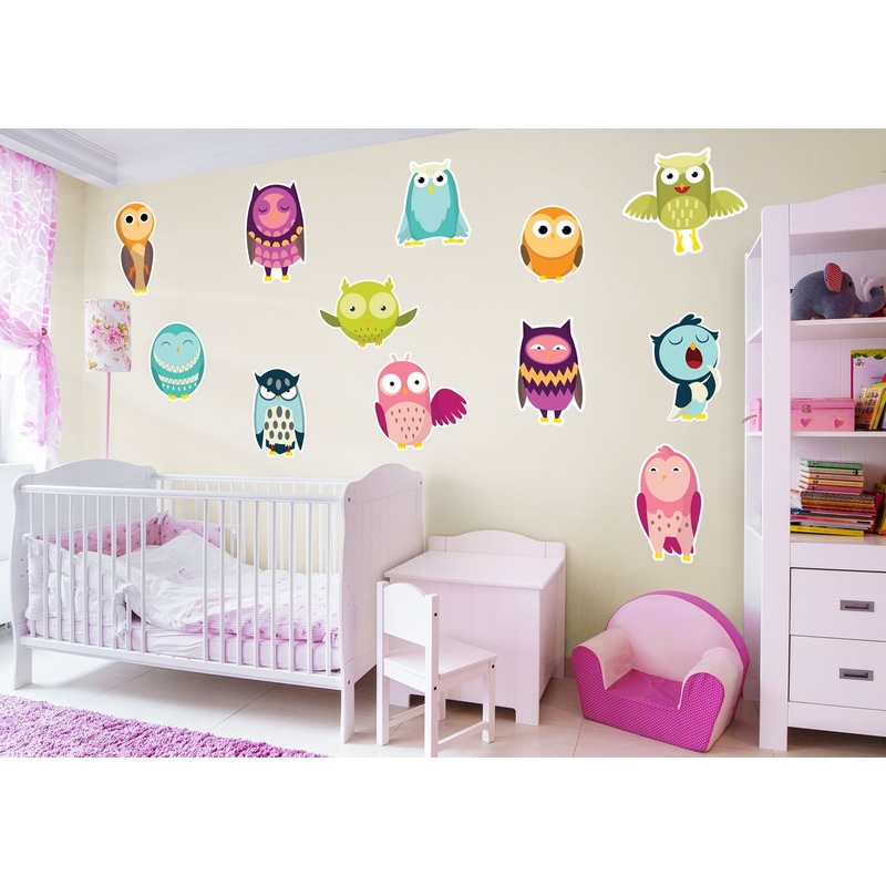 Nursery: Owl Happy Faces Collection        –   Removable Wall   Adhesive Decal