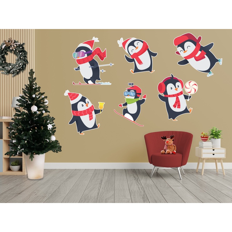 Seasons Decor: Winter Six Penguins Collection – Removable Adhesive Decal