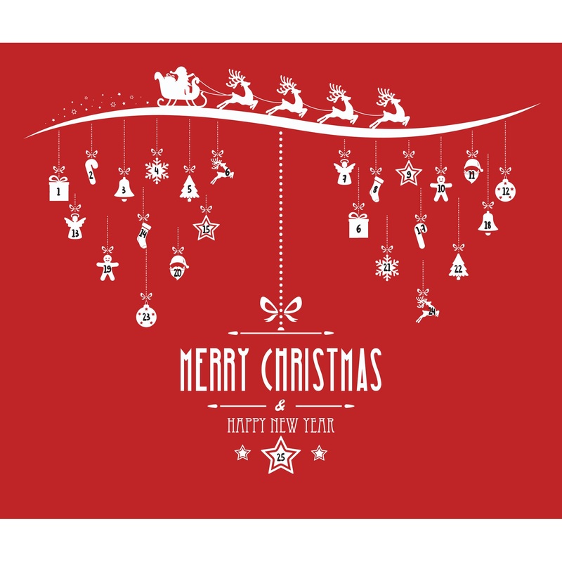 Christmas:  Red Holiday Calendar Dry Erase        –   Removable     Adhesive Decal