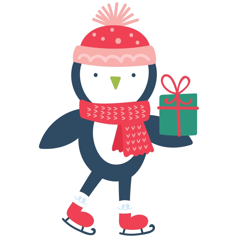 Christmas: Skating Penguin Icon – Removable Adhesive Decal