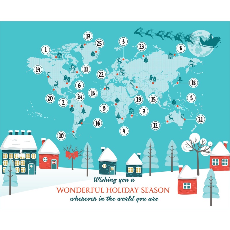 Christmas:  Whole World Calendar Dry Erase        –   Removable     Adhesive Decal