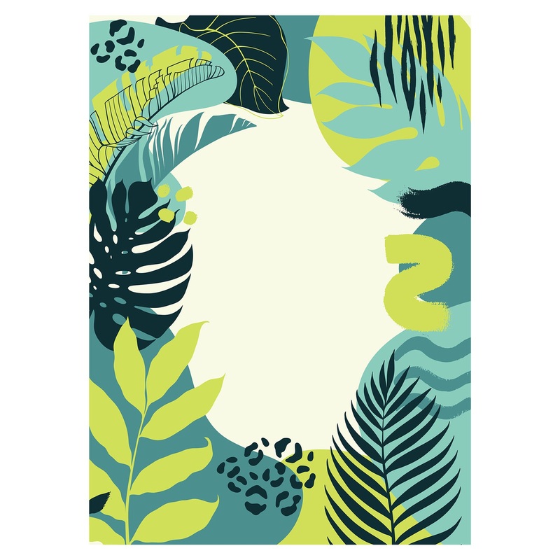Jungle:  Blue Leaves Dry Erase        –   Removable Wall   Adhesive Decal