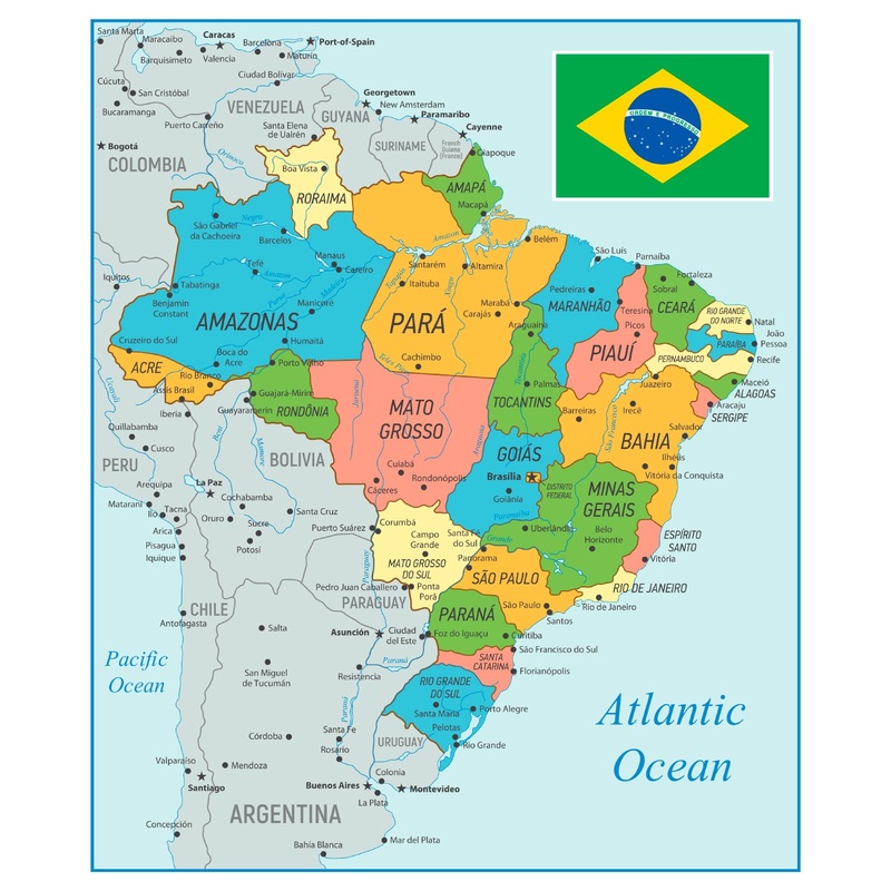 Maps of South America: Brazil Mural        –   Removable     Adhesive Decal