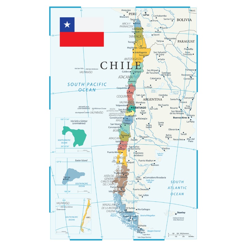 Maps of South America: Chile Mural        –   Removable     Adhesive Decal