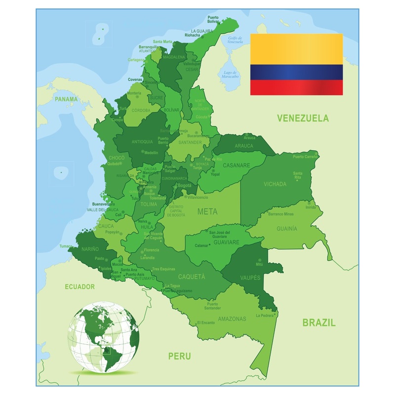 Maps of South America: Colombia Mural        –   Removable     Adhesive Decal