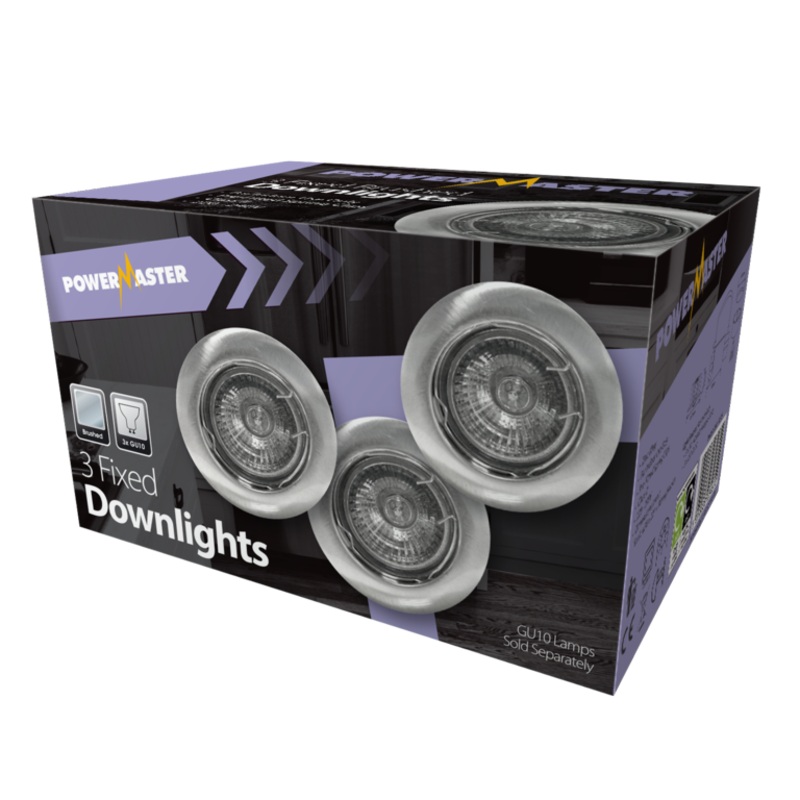 Powermaster 3 Pack Fixed GU10 Downlights