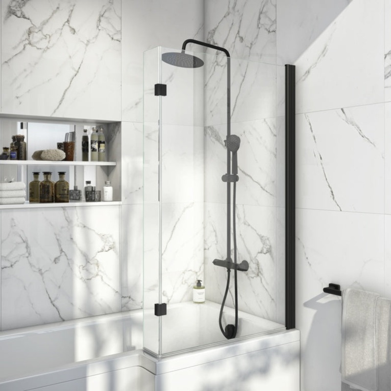 Scudo Black L Shaped Bathscreen