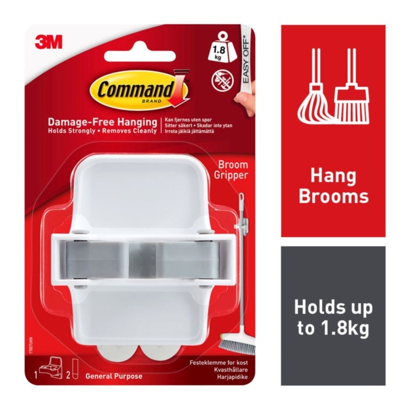 Command Broom Gripper|1 Hook, 2 Strips