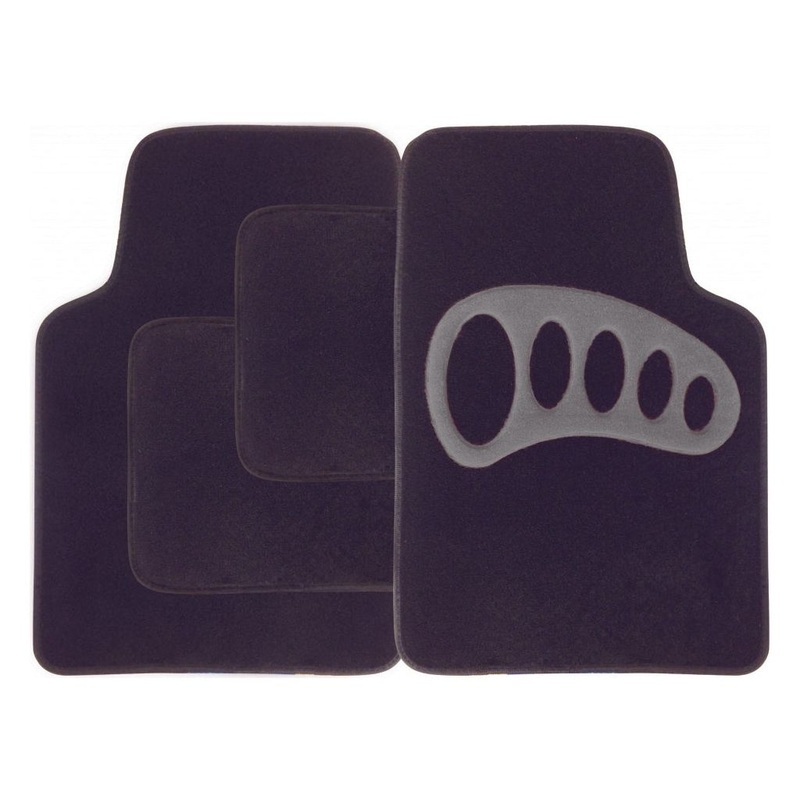 Streetwize Carpet Mat Set – 4 Piece Black with Grey Heel Pad