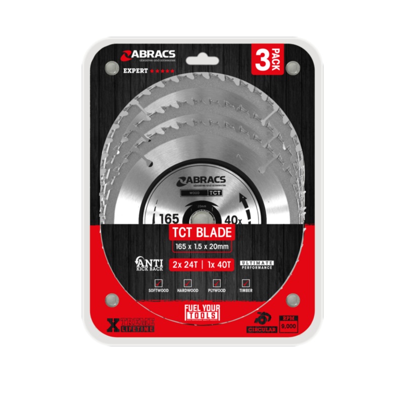 Abracs Circular Saw Blade|165mm x 20mm Pack 3 240v|165mm x 20mm x 40t|165mm x 20mm x 24t 240v|165mm x 20mm x 40t 240v|165mm x 20mm x 24t|184mm x 30mm x 40t 240v