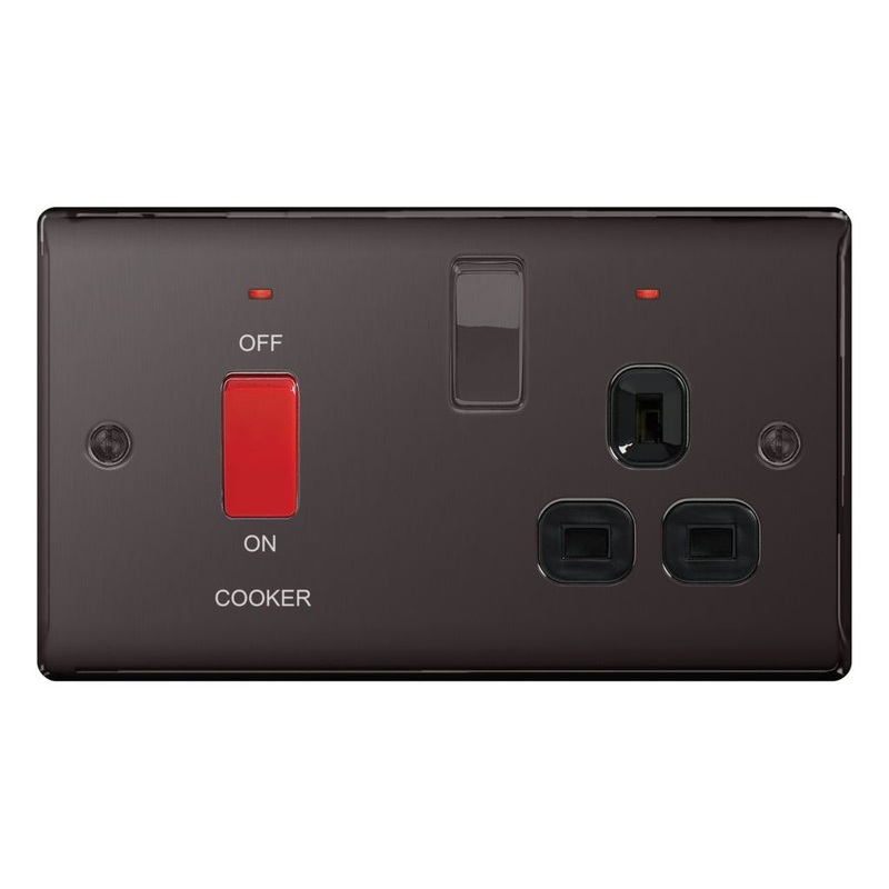 BG Double Pole Switch With 13a Socket Blk Nickel