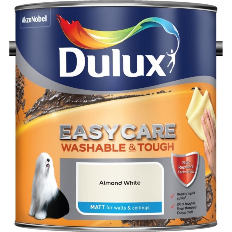 Dulux Easycare Matt 2.5L|Almond White|Apple White|Banana Split|Berry Smoothie|Blue Babe|Blush Pink|Chic Shadow|Cookie Dough|Copper Blush|Cornflower White|Daffodil White|Denim Drift|Dusted Fondant|Egyptian Cotton|Emerald Glade|Fine Cream|First Dawn|Gentle
