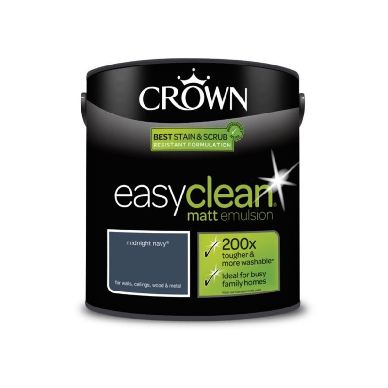 Crown Easyclean Matt Emulsion|2.5L Midnight Navy|2.5L Powdered Clay|2.5L Clay White|2.5L Grey Putty|2.5L Soft Lime|2.5L Rebel|2.5L Smoked Glass|2.5L Mellow Sage|2.5L Wheatgrass|2.5L Milk White|2.5L Mustard Jar|2.5L Moonlight Bay|2.5L Chalky White|2.5L Sel