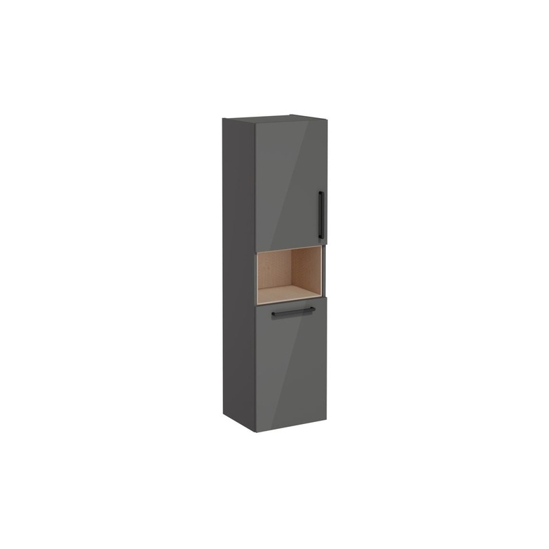 VitrA Root Flat 40cm 2 Door Semi-Tall Unit w/Laundry Basket (LH Hinge) – Anthracite High Gloss