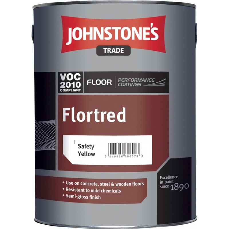 Johnstone’s Flortred 5L|Black|Dark Green|Dark Grey|Princess Grey|Safety Blue|Safety Yellow|Sherwood Green|Tile Red|White