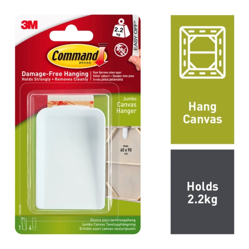 Command Jumbo Canvas Hanger|1 Hook, 4 Strips