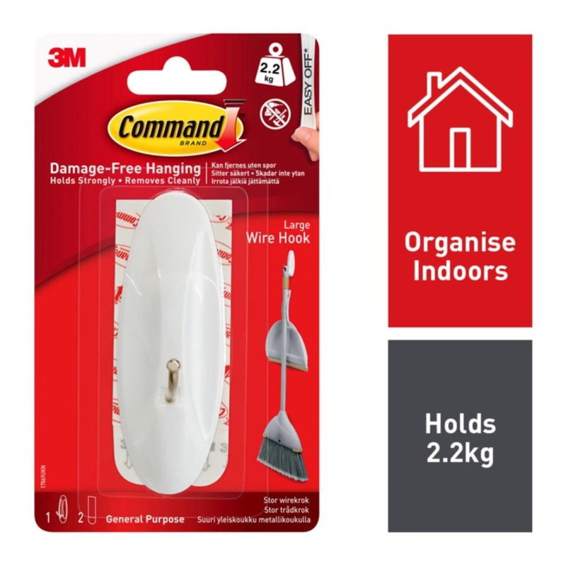 Command Large Wire Hook|1 Hook, 2 Large Strips