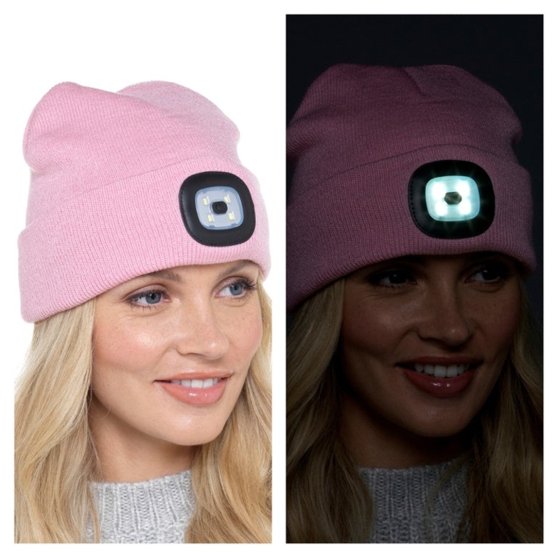 RJM Ladies LED Beanie|Baby Pink