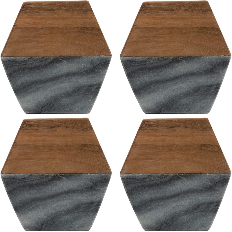 Typhoon Elements Marble & Acacia Coasters  Set of 4